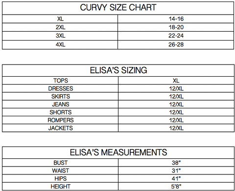 Size Chart – Bella and Bloom Boutique